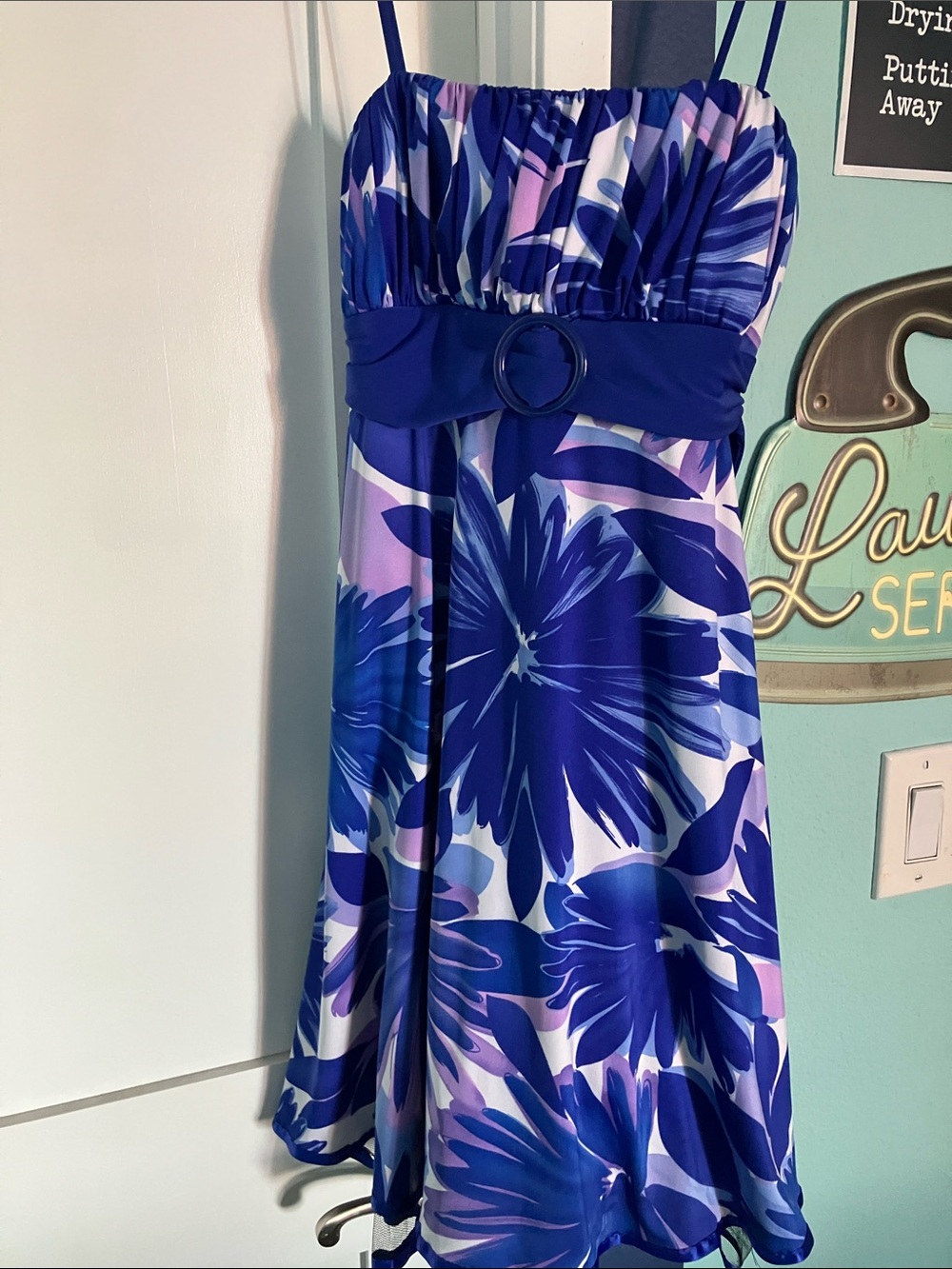 Bold Blue & Purple Floral Belted Sundress